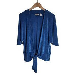 Chico's Travellers Top Women's 1 Medium Wrap V-Neck Blue‎